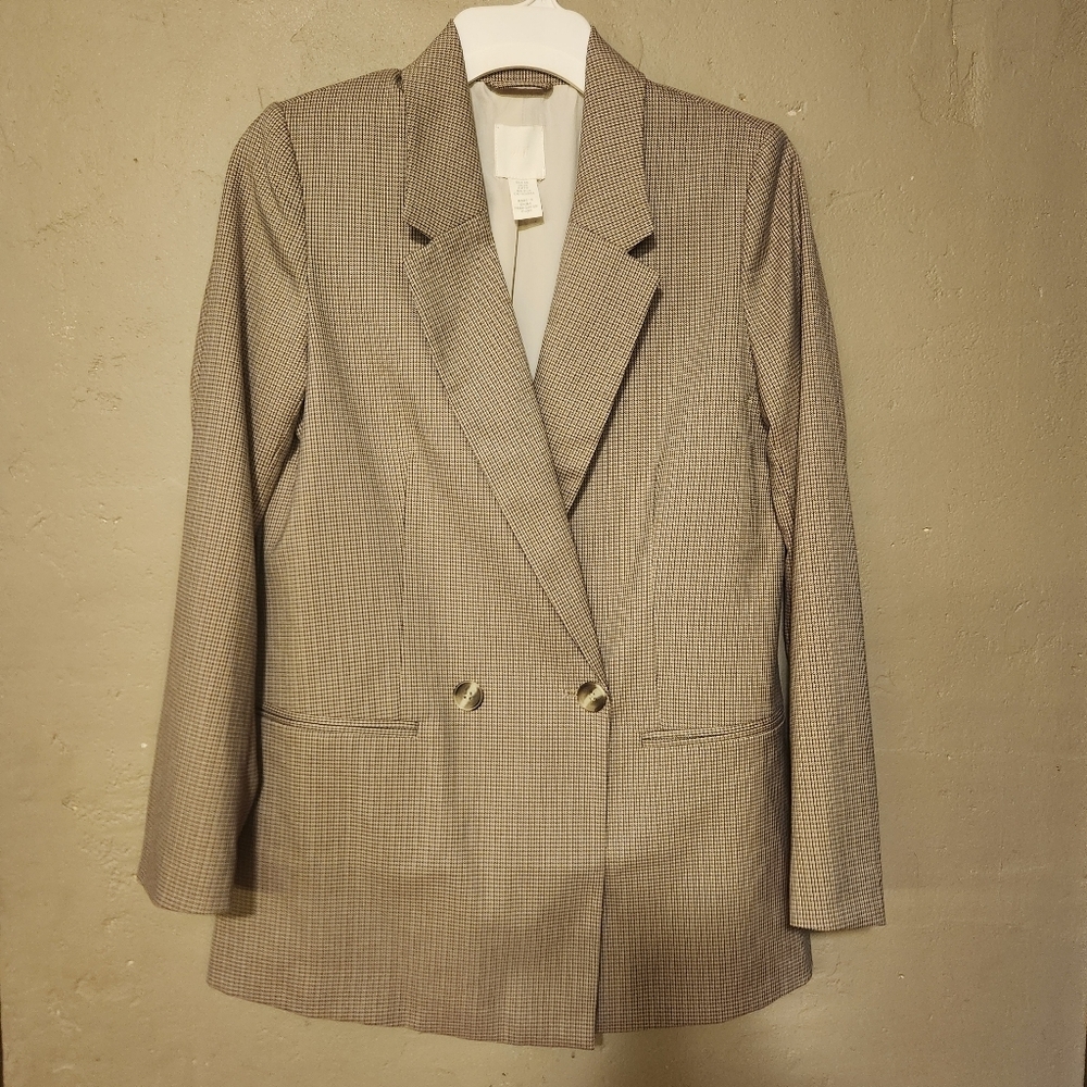 H&M Houndstooth wool-blend blazer Beige Tan Size XS - Picture 1 of 6
